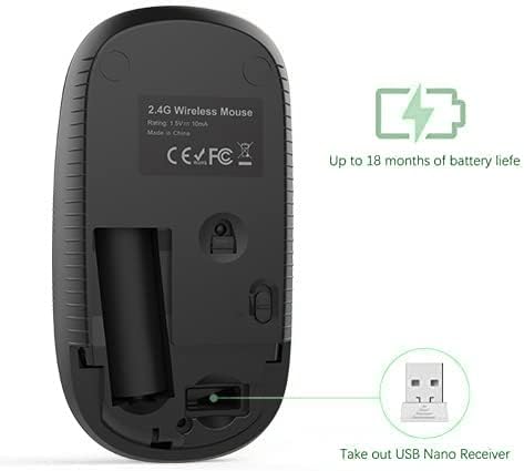 VssoPlor Wireless Mouse, 2.4G Slim Portable Computer Laptop Mouse with Nano Receiver Quiet Silent Optical Mice for Notebook, PC, Laptop, Computer-Black and Green