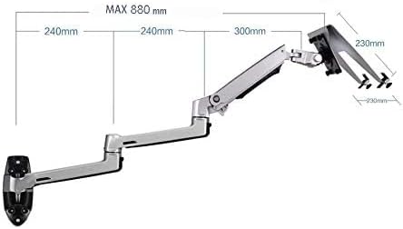 XSJ8013WT Wall Mount Laptop Holder Ultra Long Arm Aluminum Mechanical Spring Full Motion Laptop Mount Arm Monitor Holder Lapdesk (Silver)