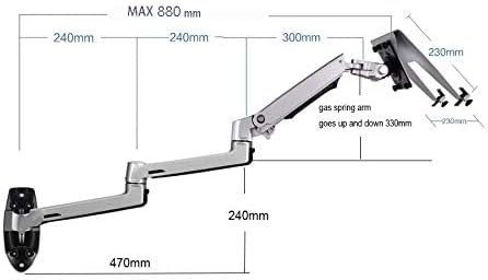XSJ8013WT Wall Mount Laptop Holder Ultra Long Arm Aluminum Mechanical Spring Full Motion Laptop Mount Arm Monitor Holder Lapdesk (Silver)