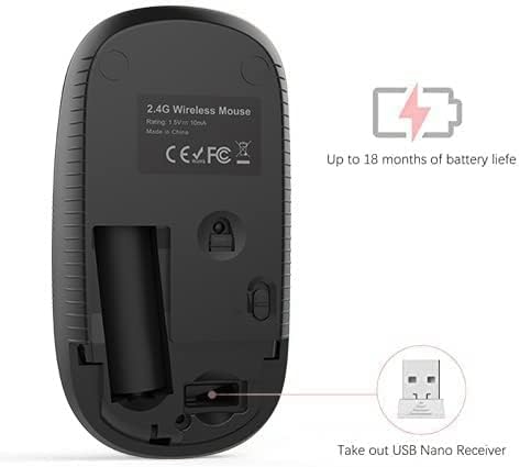VssoPlor Wireless Mouse, 2.4G Slim Portable Quiet Computer Mice with Nano Receiver for Notebook, PC, Laptop, Computer-Black and Wine Red