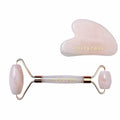 Rose Quartz Natural Stone Curved Facial Roller & Guasha Set by Unknown