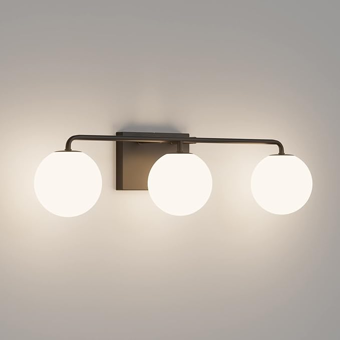 Tipace Mid Century Modern Bathroom Vanity Lights Fixtures 3-Light Black Milk by Tipace