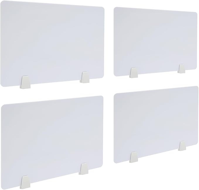 4PCS Desk Dividers Office Partitions,Privacy Desk Panel Protective, Frosted Acrylic with Clamps Classroom Privacy Shield for Offices Schools Call Centers 23.62x15.75in (White)