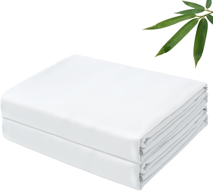 Bamboo Viscose Flat Sheets Only, 400 Thread Count Sateen Weave Queen Size Flat by ZaizaiHome