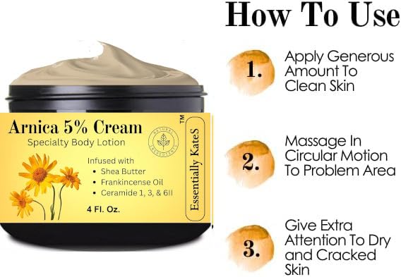 Essentially KateS Arnica 5% Cream Lotion 4 Fl Oz – Frankincense Oil, Shea Butter - Image 4