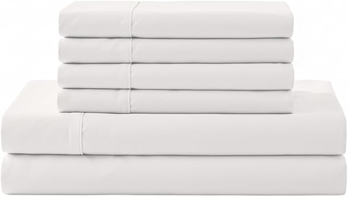 Linen Home 100% Cotton Percale Sheet Set, Queen Size, Deep Pocket, 6 Pieces Set by LINENHOME