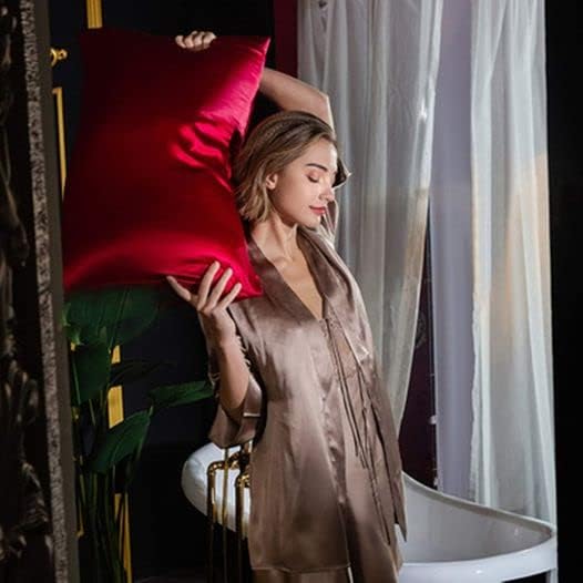 Red Silk Pillow Cases for Hair and Skin Made in USA, 22 Momme, Anti Acne Silk - Image 2
