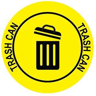 "Trash Can" Durable Laminated Vinyl Floor Sign- Sign by Graphical Warehouse- 5S Safety and Security Signage, Visual Communication Tool (18", Yellow/Black)