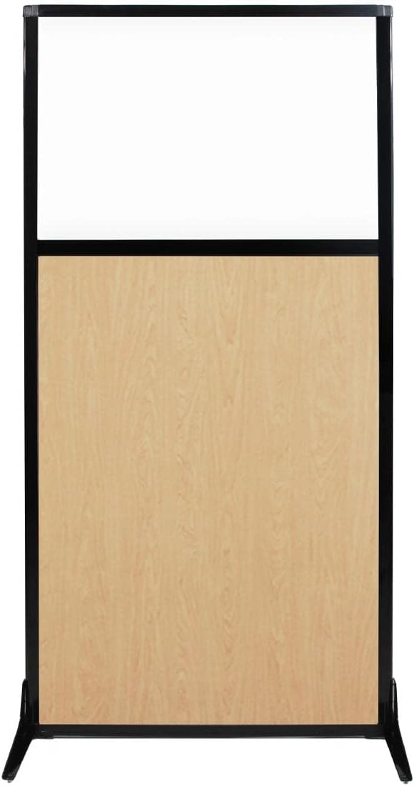Versare Workstation Partition | Portable Wall Divider | Modern Office Cubicle | Free Standing Privacy Screen | Flexible Work Space | 33" x 70" Natural Maple Wood Grain Panels with Clear Window