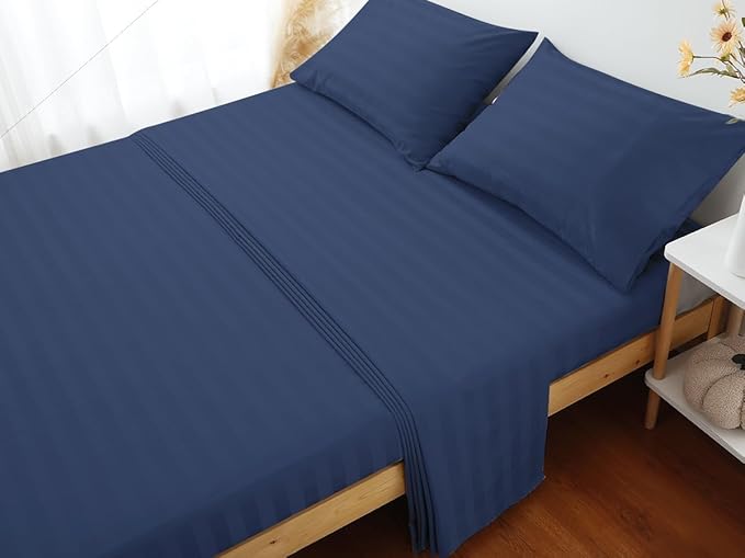 Flat Sheet Only Full Size, 400 TC 100% Egyptian Cotton Flat Sheet Striped - Image 6