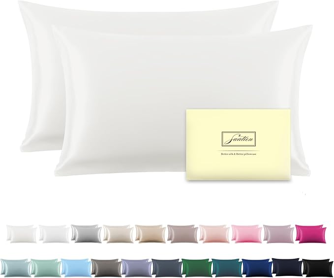Silk Pillow Cases 2 Pack, Soft Breathable and Sliky Queen Size Pillow Cases Set by Suatien
