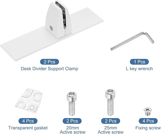 PATIKIL 1.8x1.3x2.5" Desk Divider Support Clamp, 2 Pcs Aluminum Desk Shield Clamp Desk Divider Partition Clamp Sneeze Guard Clamp Bracket for Office Home Desk Panel, White