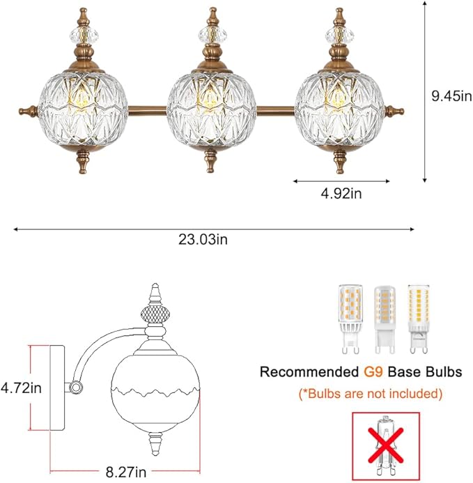 Brushed Antique Brass Bathroom Vanity Light Fixture Vintage Style - Image 5