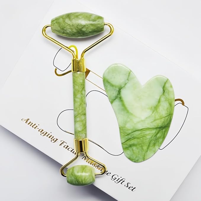 Jade Roller and Gua Sha Set, Natural Jade Stone Facial Massage Tools - Image 9