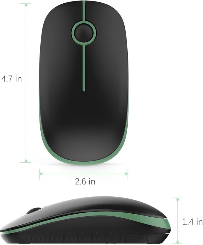 VssoPlor Wireless Mouse, 2.4G Slim Portable Computer Laptop Mouse with Nano Receiver Quiet Silent Optical Mice for Notebook, PC, Laptop, Computer-Black and Green