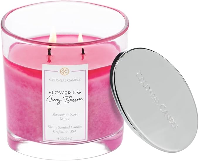 Colonial Candle Flowering Cherry Blossom Scented Candle Jar, Highly Fragranced - Image 3