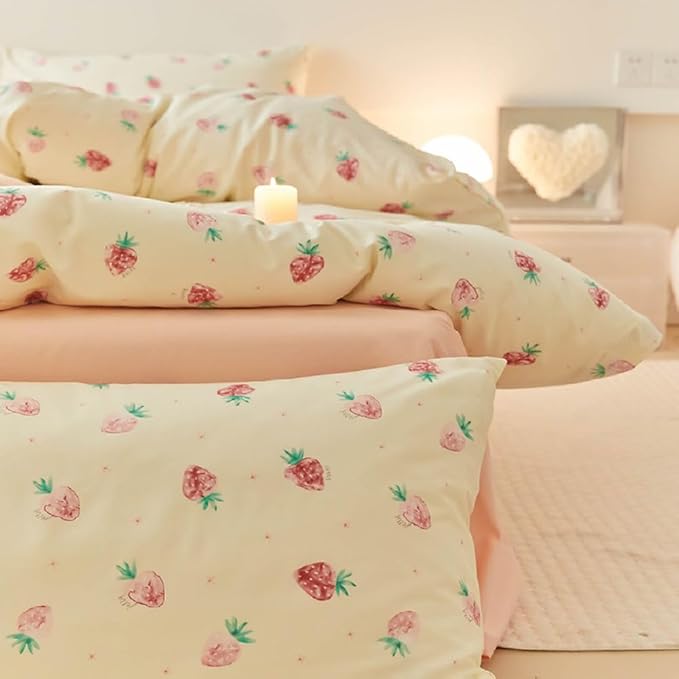 Nayoroom Strawberry Duvet Cover Set Twin Size Girls Cute Pink Strawberries - Image 5