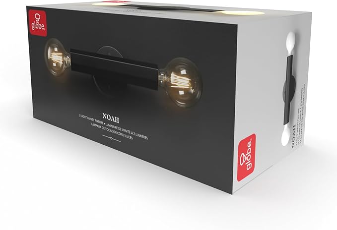 Globe Electric 2-Light Vanity Light, Matte Black, Hexagonal Bar, Minimalist - Image 6