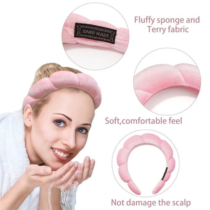 Ayesha 2pcs Spa Headband for Washing Face, Bubble Sponge Soft Hairband for Women - Image 5