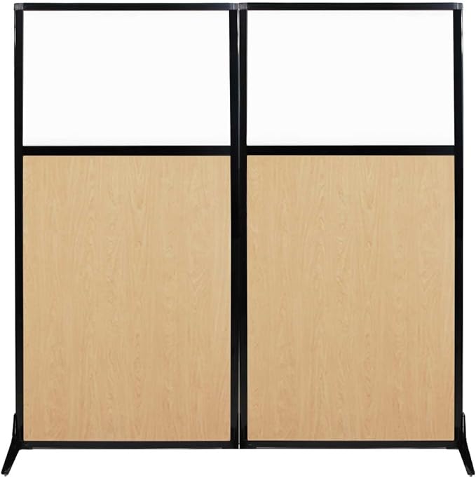 Versare Workstation Partition | Portable Wall Divider | Modern Office Cubicle | Free Standing Privacy Screen | Flexible Work Space | 66" x 70" Natural Maple Wood Grain Panels with Clear Window