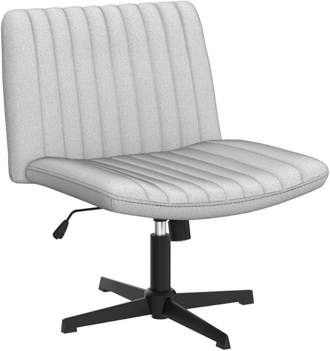 PUKAMI Criss Cross Chair,Armless Cross Legged Office Desk Chair No Wheels,Fabric Padded Modern Swivel Height Adjustable Mid Back Wide Seat Computer Task Vanity Chair for Home Office(Grey)