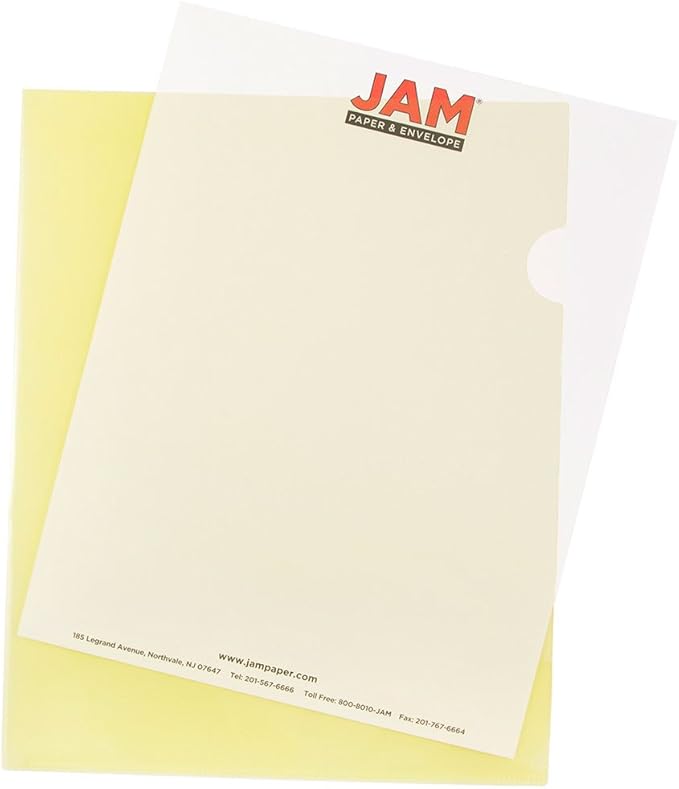JAM PAPER Plastic Sleeves - Letter Size - 9 x 11 1/2 - Yellow Project Pockets - 12 Page Protectors/Pack