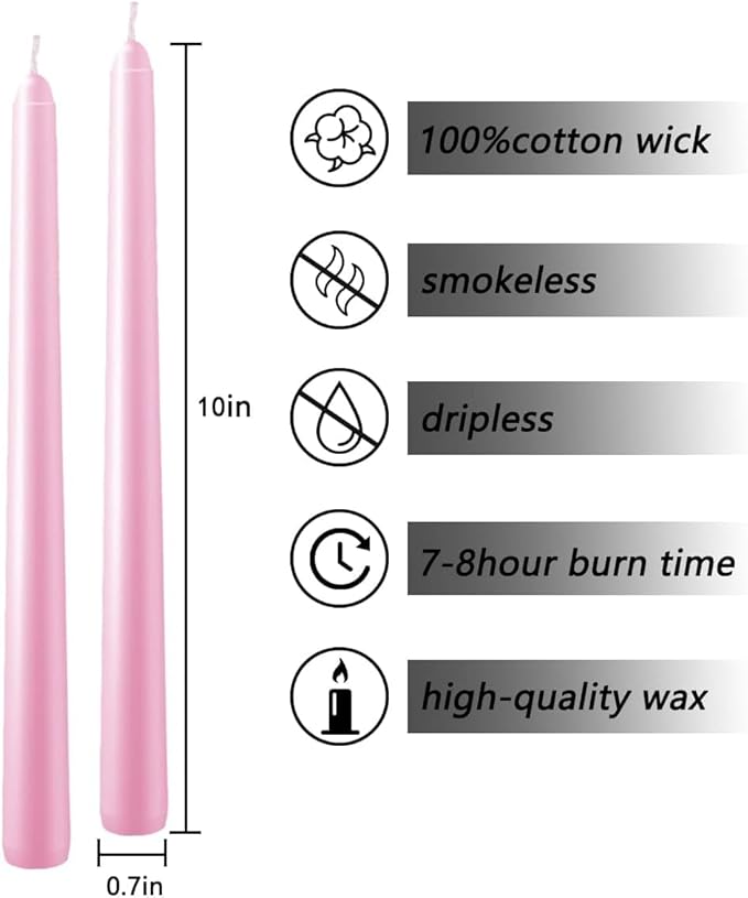 WPONSZU Set of 14 Pink Taper Candles, 7-8 Hours Burn Time, Smokeless and - Image 6