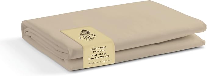 Linen Home 100% Cotton Percale 1 Flat Sheet, Twin Size by LINENHOME