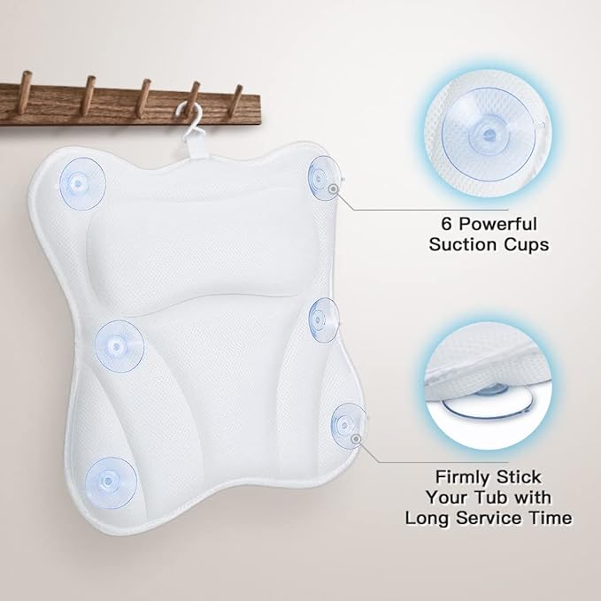Bath Pillow for Tub Luxury Bathtub Pillow for Head and Neck 4D Air Mesh Spa - Image 6