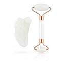 White Jade Roller & Gua Sha Facial Tools Set – Natural White Stone Face Roller by Diryi