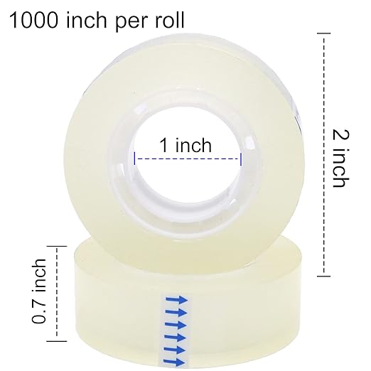 OWLKELA 12 Rolls Transparent Tape Refills, Clear Tape, All-Purpose Transparent Glossy Tape for Office, Home, School