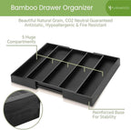 Purawood Kitchen Drawer Organizer - Expandable Utensil Organizer for Kitchen, Cutlery Tray & Silverware Organizer, 3-5 Slots - Bamboo Drawer Organizer for Utensils & Flatware (Black)