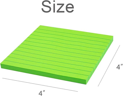 (12 Pads) Lined Sticky Notes 4x4 in, 6 Bright Colors Self-Stick Note Pads, Strong Adhesive, 47 Sheets/Pad