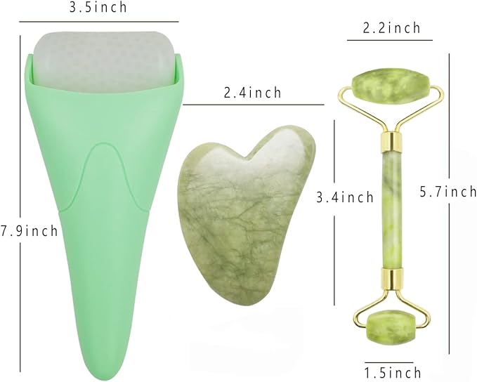 Chikoni 3 in 1 Ficial Face Ice Jade Roller and Gua Sha Tool, Natural Real Jade - Image 7