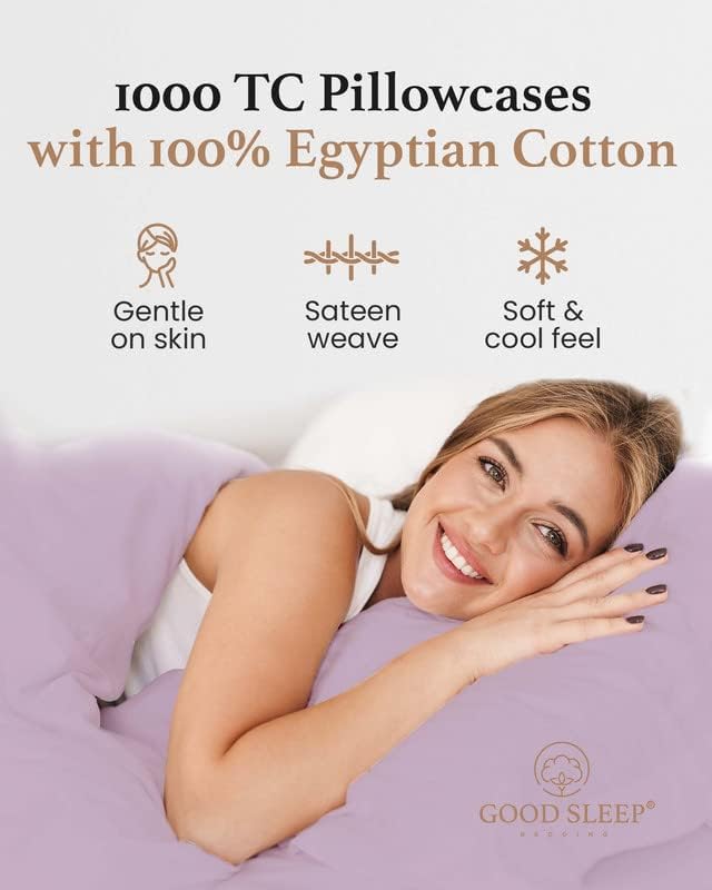 1000 TC Lavender Standard Pillowcases Set of 4 100% Egyptian Cotton Pillow Cases - Image 4