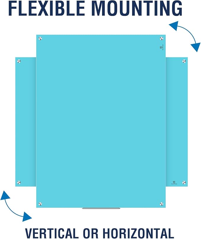 TSJ OFFICE Glass Dry-Erase Board - 48 x 36 Inches Wall Mounted Magnetic Whiteboard, Large Frameless Glass White Board for Office, Home & School, Blue