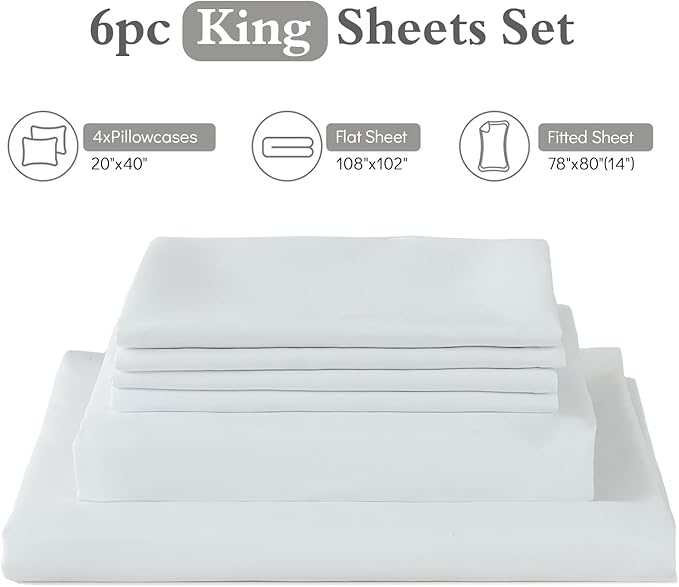 ILAVANDE White King Sheets Set 6 Piece, Hotel Luxury Super Soft 1800 Series - Image 7