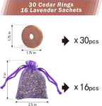 Pack of 30 Cedar Blocks and 16 Lavender Flower Sachets Craft Bag, Drawer Freshener, Linen, Shower Favor, Wedding and More, LV-E-LC-2