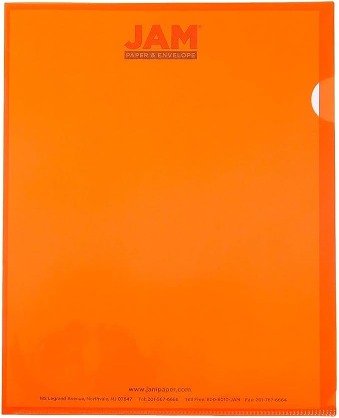 JAM PAPER Plastic Sleeves - Letter Size - 9 x 11 1/2 - Orange Project Pockets - 12 Page Protectors/Pack