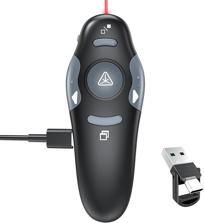 [2 in 1 USB C + Rechargeable] Presentation Clickers, Powerpoint Clicker Wireless Presenter Remote, Presentation Pointer PPT Slideshow Advancer Remote Control Slide USB Clicker for Computer, Mac
