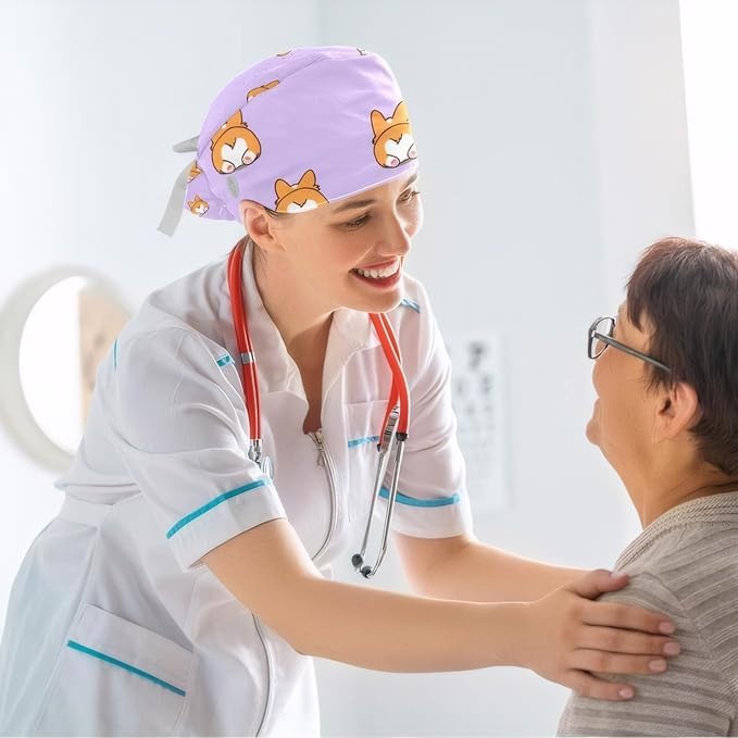 Adjustable Brown Dachshund Dog Blue Surgical Scrub Cap - Image 5