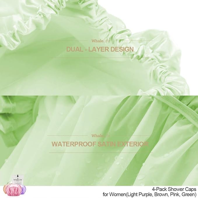 Shower Cap for Women Reusable Extra Large Shower Caps for Men Satin Double - Image 4