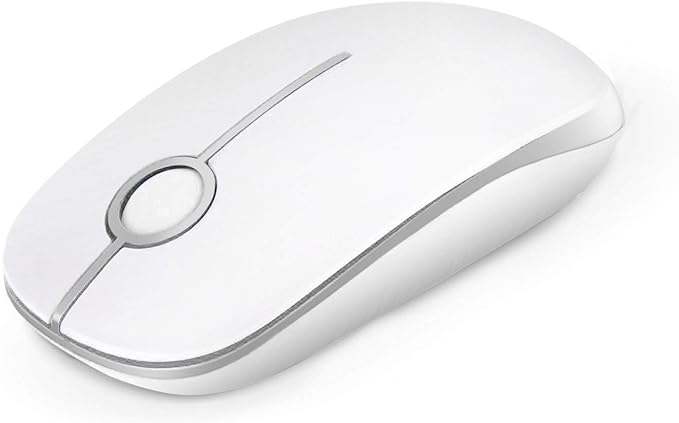 VssoPlor Wireless Mouse, 2.4G Slim Portable Computer Laptop Mouse with Nano Receiver Quiet Silent Optical Mice for Notebook, PC, Laptop, Computer-White and Silver