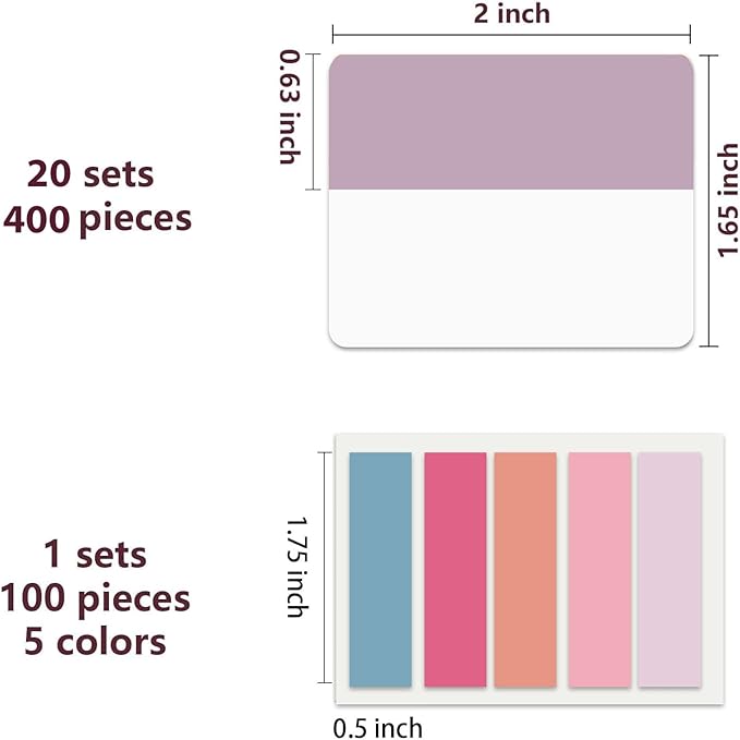 ELII 500 PCS Sticky Index Tabs 2 Inch Colorful Sticky Tabs for Notebooks, Page Markers Tabs for Binders