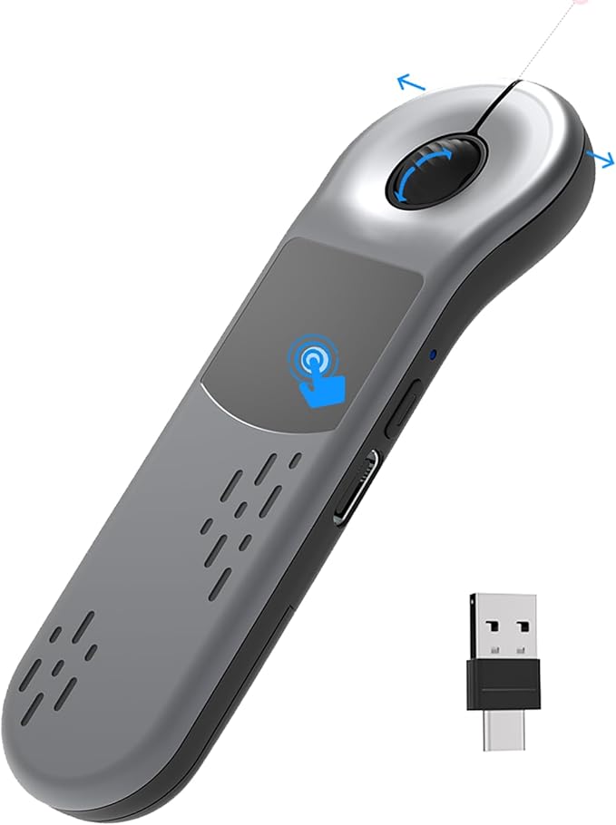 Air Mouse for PC/iOS/Android with Touchpad Rechargeable Wireless Presentation for PPT Pointer Bluetooth 2.4G Remote Control for PowerPoint/Keynote/Tiktok/Camera/Kindle App (Silver)
