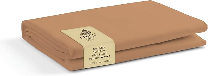 Linen Home 100% Cotton Percale 1 Flat Sheet, Twin Size by LINENHOME