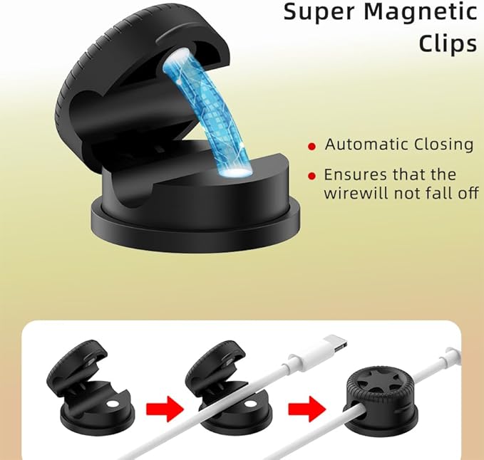 ITUGOU 11PCS Cable Management Cord Holder Organizer, Magnetic Cable Clips Adhesive Wire Keeper, Under Desk for Bedside Nightstand Table Desktop USB Wall Car Office Workspace Accessories (Black)