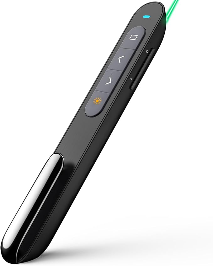 Norwii Rechargeable Bluetooth Presentation Clicker with Green Pointer, Wireless Presenter, PowerPoint Presentation Remote, Slide Clicker with 328ft Range for Teacher and Presenter, macOS Applicable