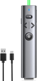 Wireless Presentation Clicker with Green Light Pointer, Clicker for Powerpoint Presentations with Volume Control, Rechargeable Long Range Presenter for Google Slide Keynote PC