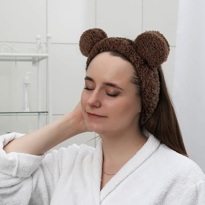 Huachi Bear Ears Headbands for Women Face Washing Spa Makeup Hair Bands Korean - Image 7